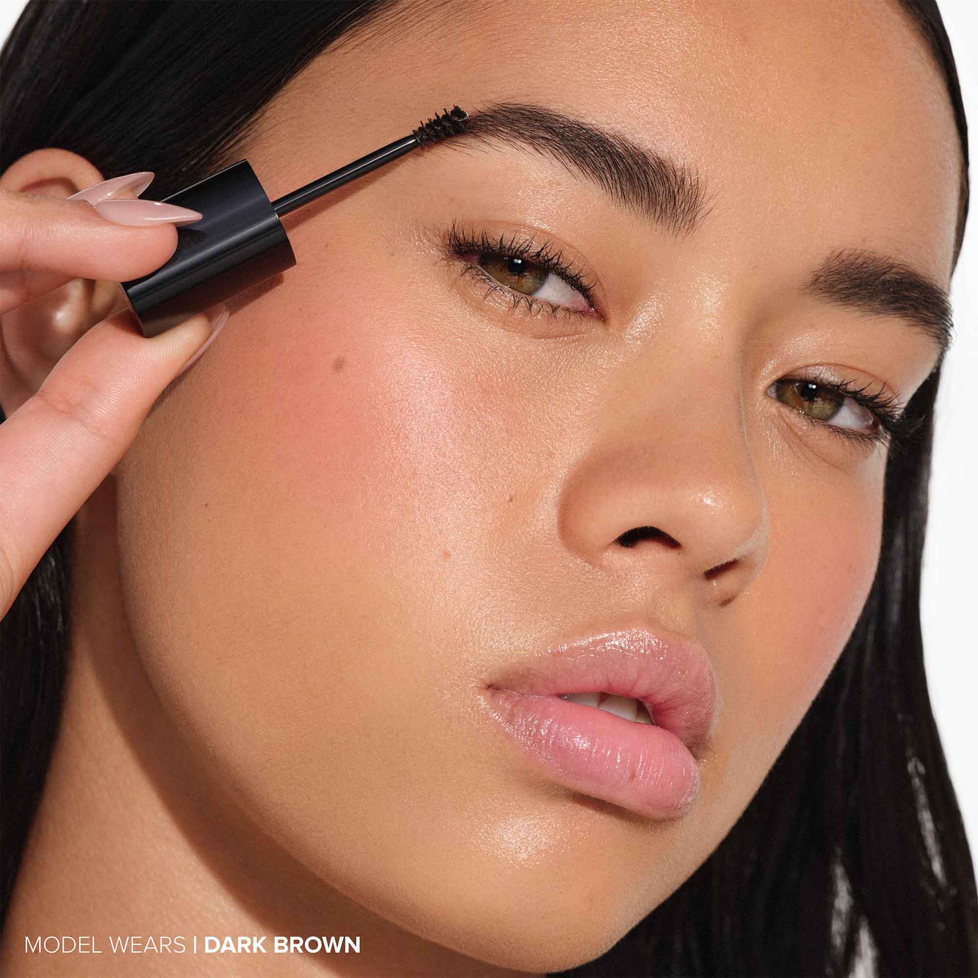 Dark Brown| Deluxe Mini Volumizing Tinted Brow Gel -Model Using Product Wand