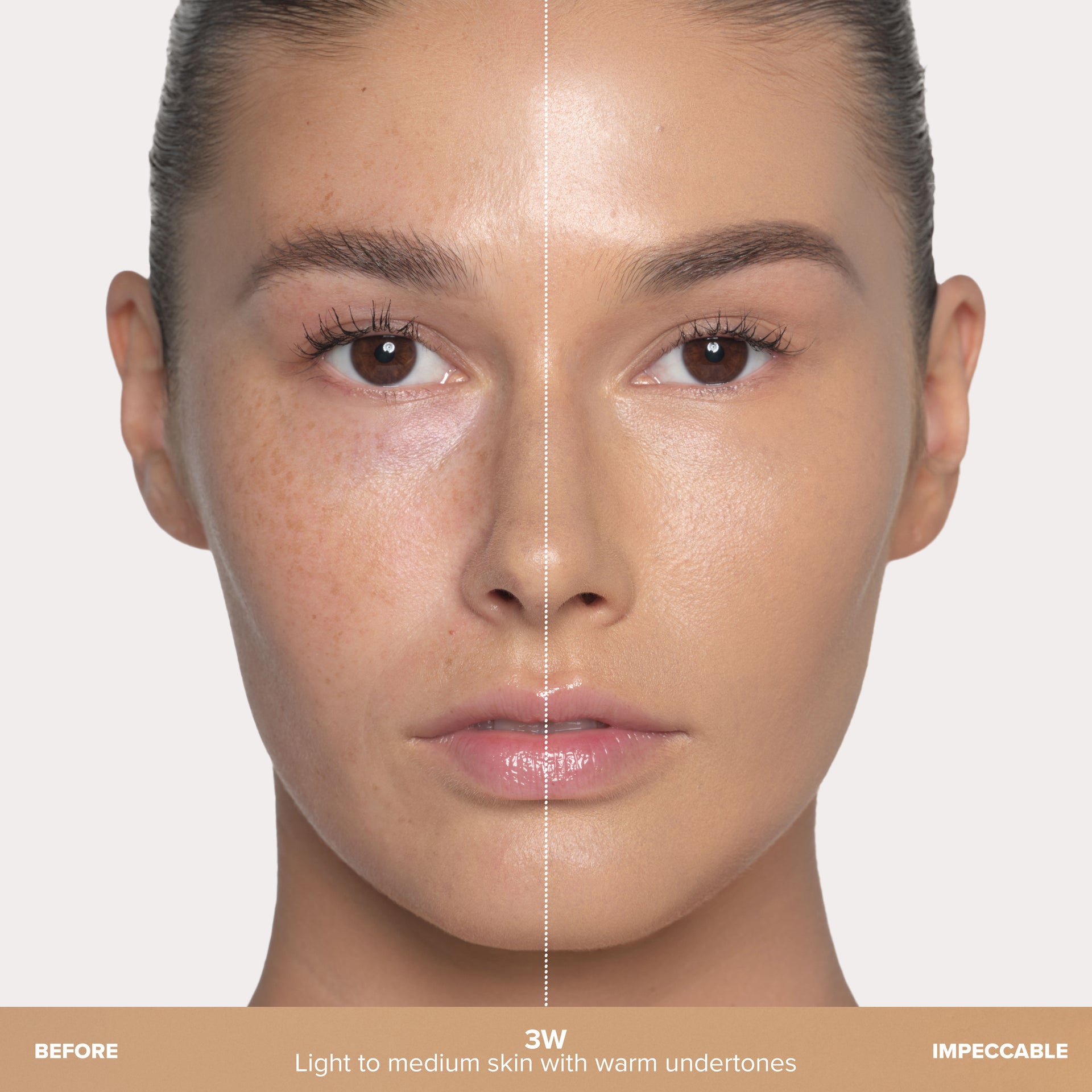 3W | Impeccable Blurring Second-Skin Matte Foundation Before & After