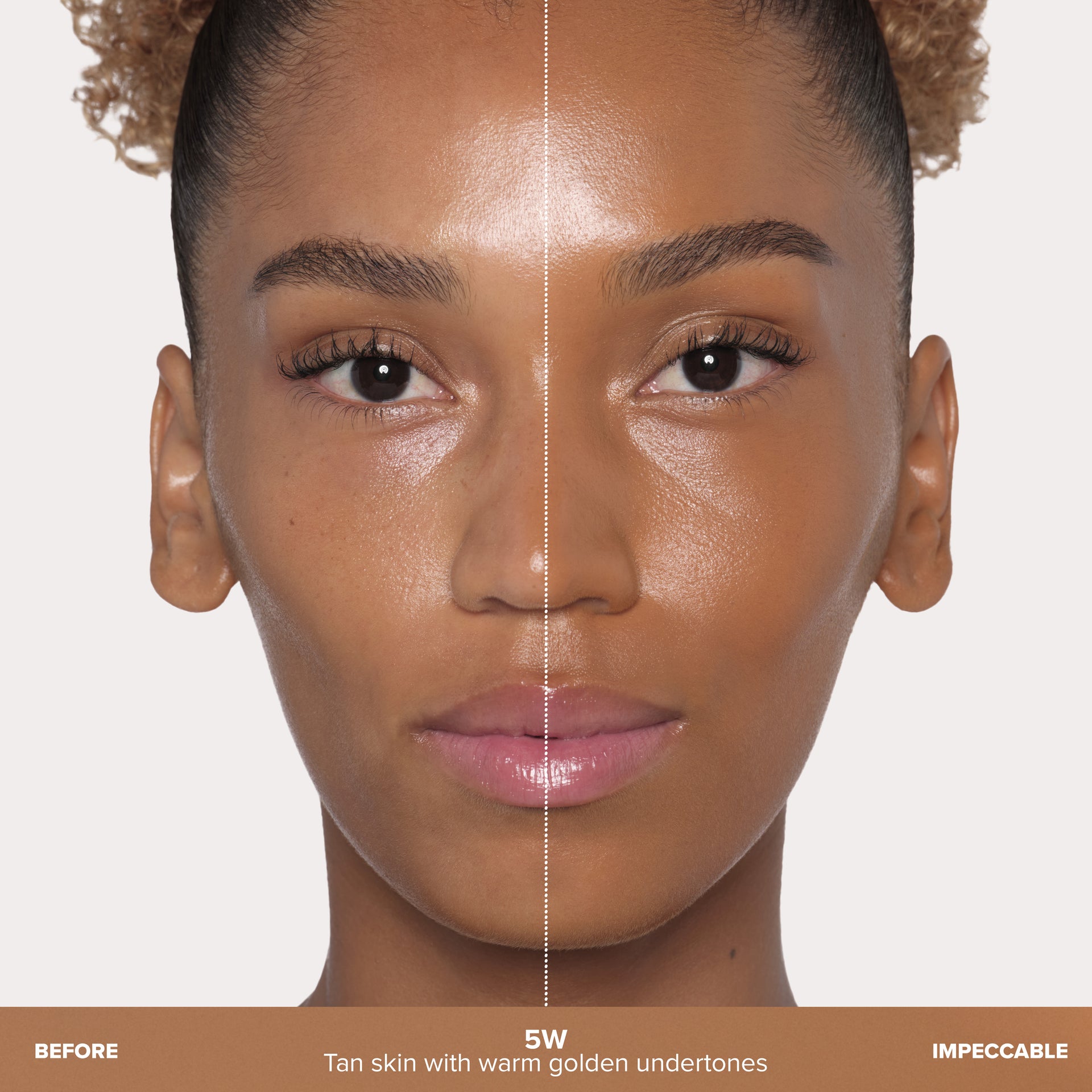 5W | Impeccable Blurring Second-Skin Matte Foundation Swatch Before & After